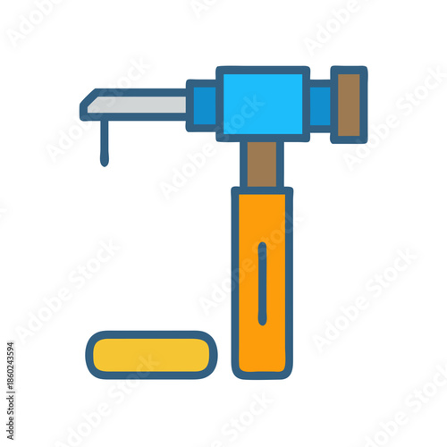 Illustration of mallet and wood chisel, carpentry tools