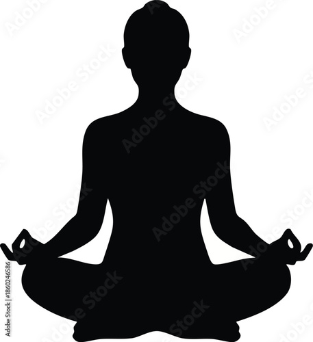 Yoga pose silhouette icon set. Woman in lotus position. Mindfulness and meditation concept.