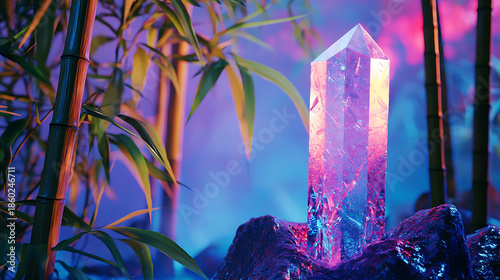 Mystical Crystal and Bamboo Forest with Ethereal Lighting.