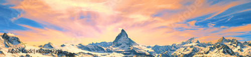 cMatterhorn and swiss alps in Zermatt, Switzerland. Matterhorn mountain at sunset.
