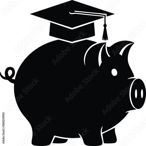 Education savings icon with piggy banks and a mortarboard. College fund and tuition investment. Financial planning concept.