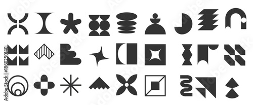 collection of black abstract geometric shapes in a brutalist 
