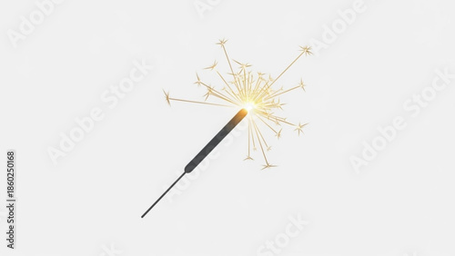 A single lit sparkler with bright yellow sparks on a white background, festive celebration element