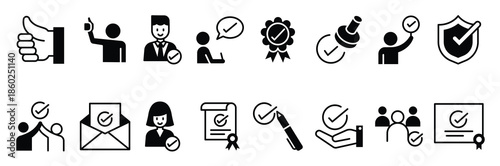 Quality, Approved, Check mark icons set vector illustration graphic design