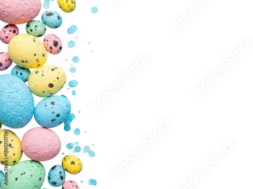 Colorful candy easter eggs with chocolate chips and sprinkles isolated on transparent background for easter celebration