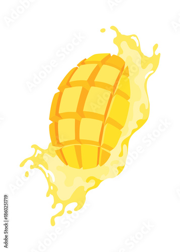 Ripe Mango Fruits Cut Out. Ripe Yellow and Sliced Mango on a White Background. Fruits and Sliced Mango Cut Out on White Background, Fresh Mango Close-up, Tropical Fruit