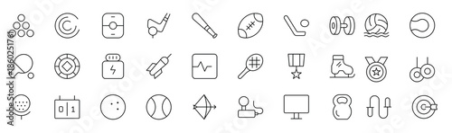 Sports and outdoor activities line icon set. Outline icon collection related to outdoor sports.
