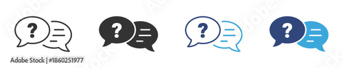 Question Chat Icons Set, Help Message and Support Conversation Symbols, FAQ Communication Concept, Vector Illustration