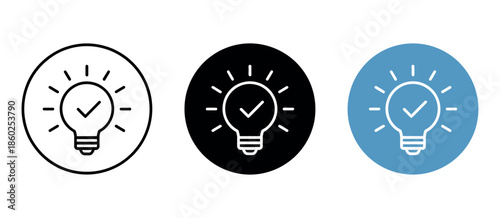 Light Bulb with Checkmark Icon Vector. Quick Tip Sign and Solution Symbol on Circle Background for Idea and Efficiency Concepts