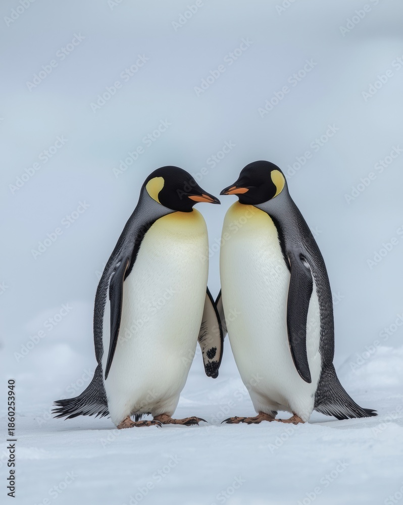Fototapeta premium Two penguins in a tender embrace