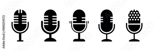 Microphone Icon Set Vector. Collection of Different Mic Symbols for Recording, Communication, and Voice Interface Apps