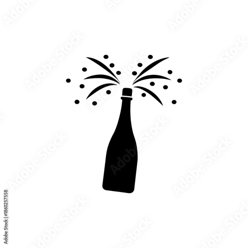 Luxury Champagne Bottle Opening Logo Silhouette Featuring Premium Style and Festive Theme Vector illustration