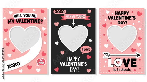 Charming Valentine's Day Card Templates with Heart-Shaped Photo Frames and Romantic Messages for Personalized Love Greetings and Holiday Celebrations