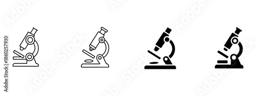 Microscope Icon Set Vector. Collection of Laboratory and Science Symbols for Research, Biology, and Medical Applications