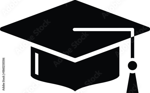 Graduation cap icon symbolizing education success academic achievement learning milestone flat black vector illustration isolated on white