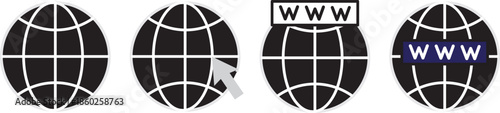 Website icon set. Globe and www symbol. World web icon. vector www icon isolated on transparent background. Browser globe outline icons
