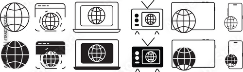 Website icon set. Globe and www symbol. World web icon. vector www icon isolated on transparent background. Browser globe outline icons
