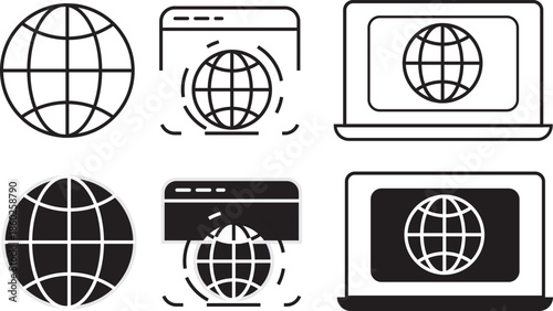 Website icon set. Globe and www symbol. World web icon. vector www icon isolated on transparent background. Browser globe outline icons
