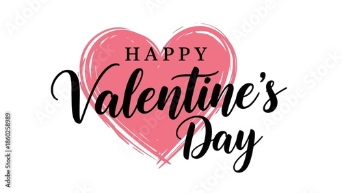 Romantic hand-drawn heart with 'Happy Valentine's Day' message, perfect for greeting cards, social media posts, and festive designs celebrating love and affection