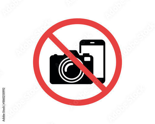 No Photography and No Mobile Phone Icon Vector – Forbidden Camera and Smartphone Symbol