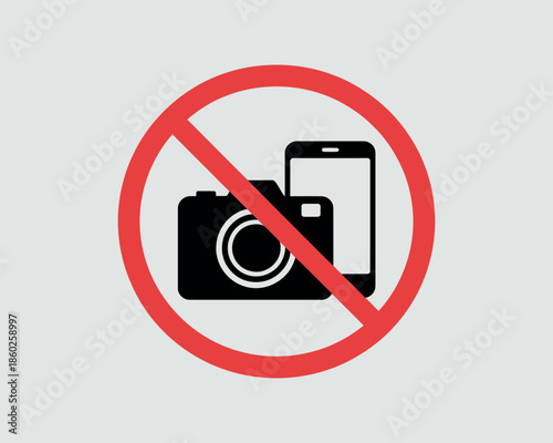 No Photography and No Mobile Phone Sign Vector. Forbidden Camera and Smartphone Symbol for Security and Restricted Access
