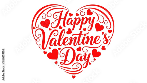 Happy Valentine's Day Heart Design with Swirls and Hearts