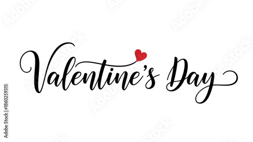 Elegant script lettering design for Valentine's Day celebration, featuring a charming red heart accent, perfect for romantic greetings and decorations