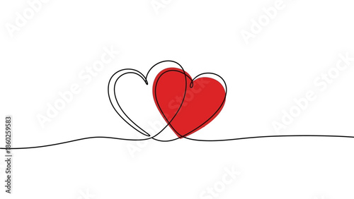 Two Hearts Intertwined in a Continuous Line Drawing symbolizing love, connection, and romance in a minimalist art style