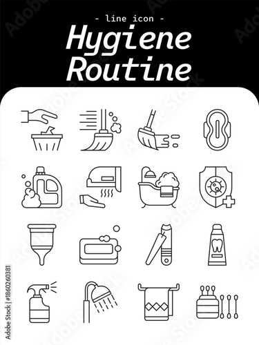 Hygiene Routine thin line icon set. Daily care, cleanliness, personal hygiene outline icons.