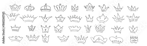 hand drawn crowns big set of simple graffiti sketch queen