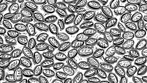 Artisan sourdough bread background pattern vector with vintage rustic hand-drawn woodcut linocut style loaves and doodle drawing for organic bakery packaging design
