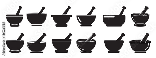 mortal and pestel silhouette white background