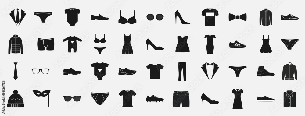 Naklejka premium Clothes and accessories set, icons set. Vector illustration.