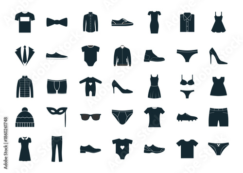 Clothes and accessories set, icons set. Vector illustration.