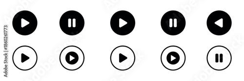 Play and Pause Icon Set Vector. Media Player and Music Player Buttons Collection for Streaming and Multimedia Interface Design