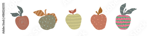 Set of five cartoon abstract apple on white background. Vetor illustration