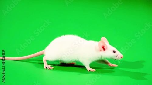 white rat on a green background, rat video animal life , mouse