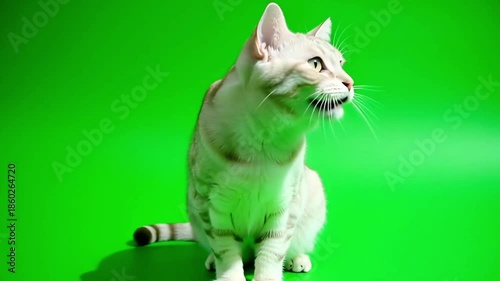 cat sitting on green screen meow cute cat videos