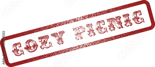 Cozy Picnic Distressed Rubber Stamp Text for Outdoor Gathering Invitations and Leisure Activities