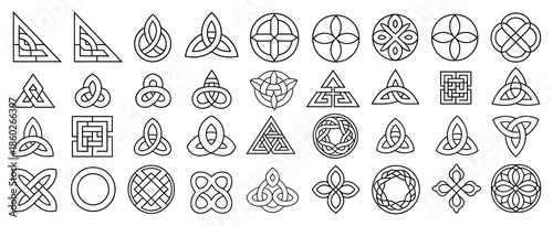 Celtic ornamental corner set with Irish knot and medieval decorative elements, detailed vector illustrations ideal for traditional designs, historical artwork, cultural motifs, decorative frames, and 