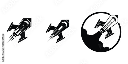 The dynamic rocket forms convey the idea of starting a journey, accelerating growth, breaking limits, and reaching new heights. With a bold, high-contrast silhouette style