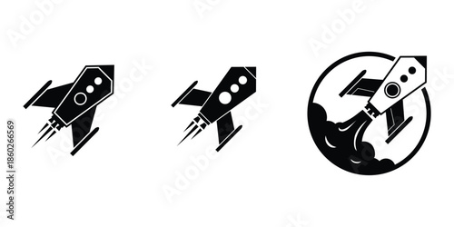 The dynamic rocket forms convey the idea of starting a journey, accelerating growth, breaking limits, and reaching new heights. With a bold, high-contrast silhouette style