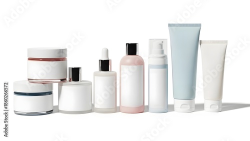 Set of cosmetic bottles including a Cream Jar isolated on a white background