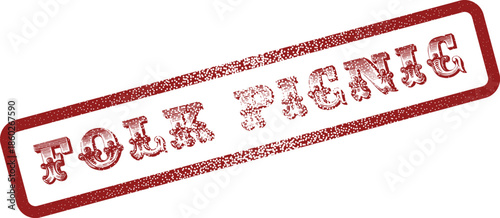 Red rubber stamp impression for a charming folk picnic outdoor gathering or community celebration