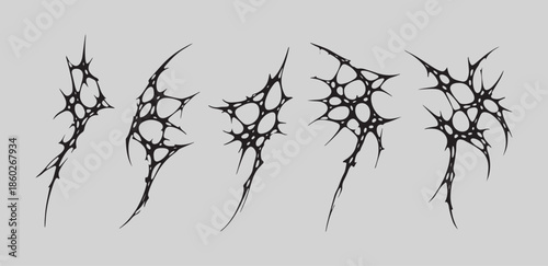 set y2k neo tribal sigilism tatto pack. Flame shape in liquid mercury. skeletal web abstract neo tribal cyber sigil gothic melted modern burn form, design element.