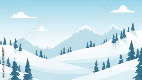 Winter landscape with snow-covered mountains and pine trees a serene and cold scene perfect for seasonal or travel themes