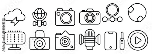 media and player line icon set editable stroke outline 