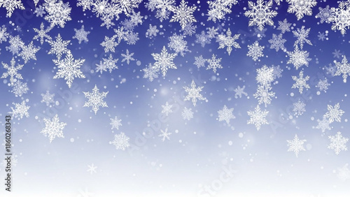 Falling snowflakes on a blue gradient background winter holiday decoration and festive season concept abstract snowfall pattern