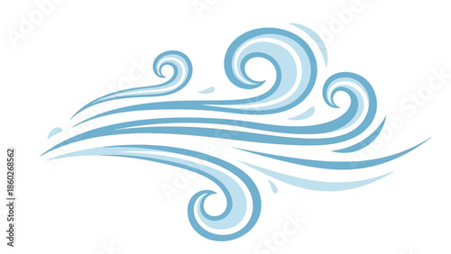 Abstract Blue Swirling Lines Illustrating a Dynamic Gust of Wind, Representing Refreshing Air Movement and Flowing Energy