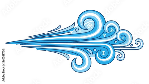 Abstract representation of a swirling blue wind with snowflakes, symbolizing winter weather and cold air currents